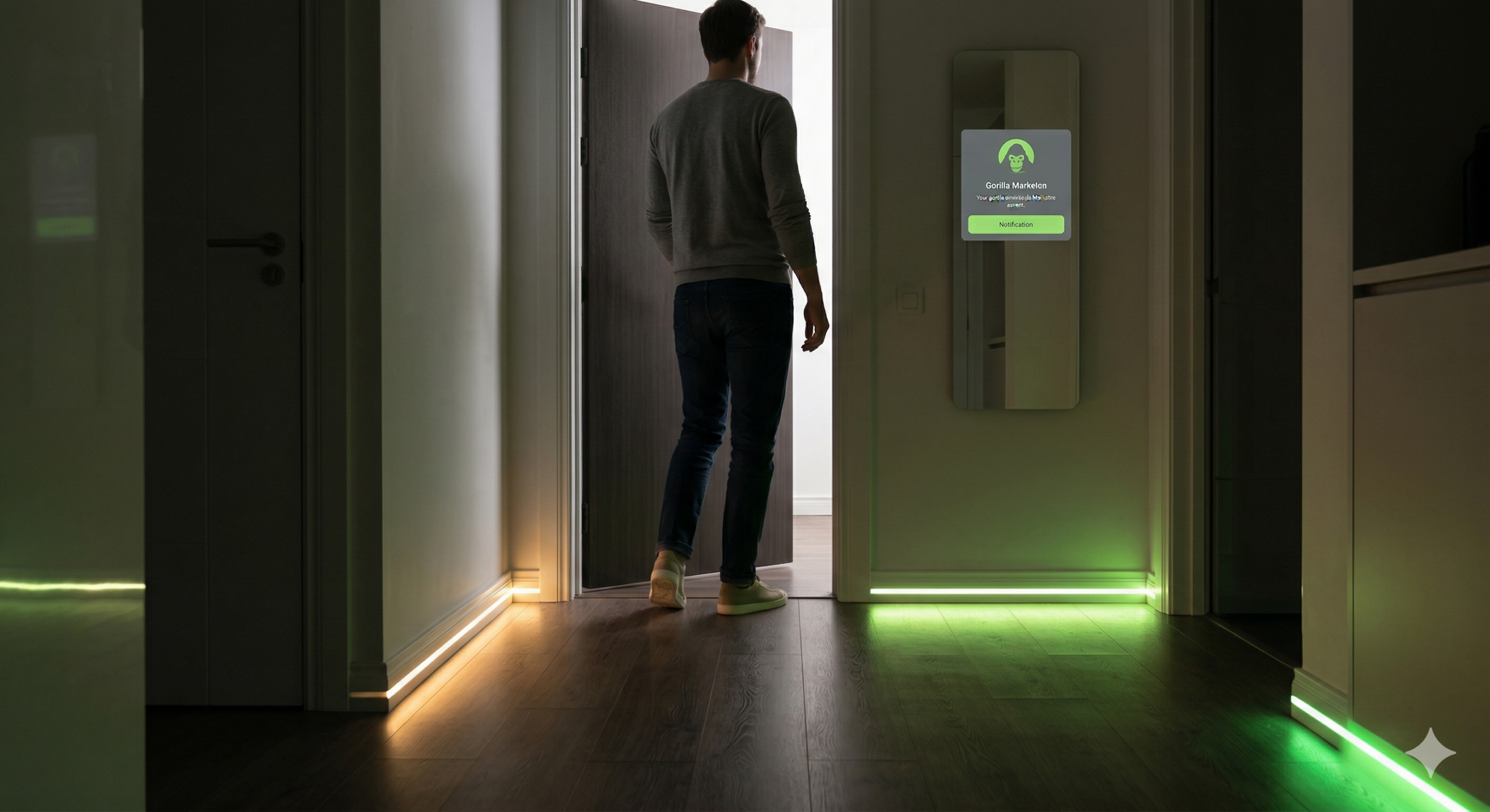 Ingresso Smart Home 2026 illuminazione LED verde neon Gorilla Market