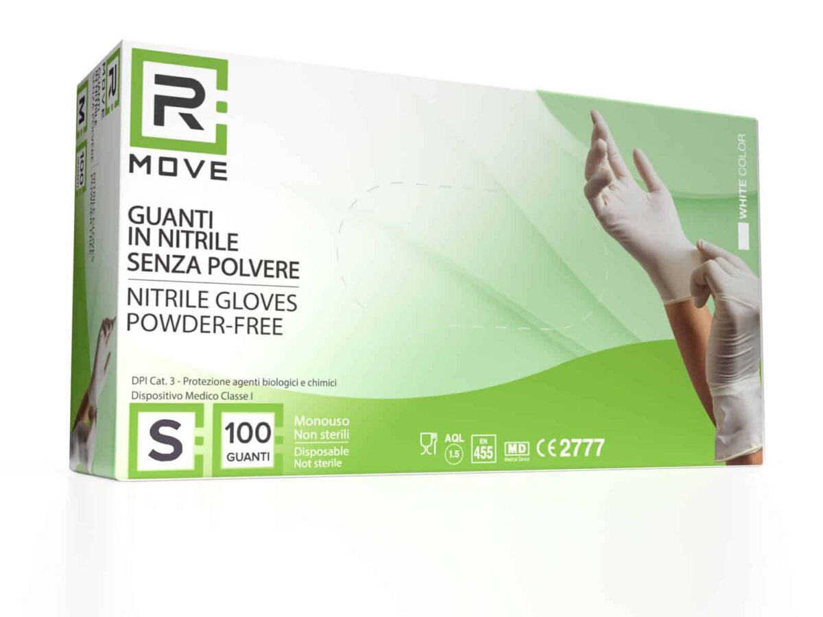 Cartone 1000 Guanti Nitrile Bianco RMove S Senza Polvere