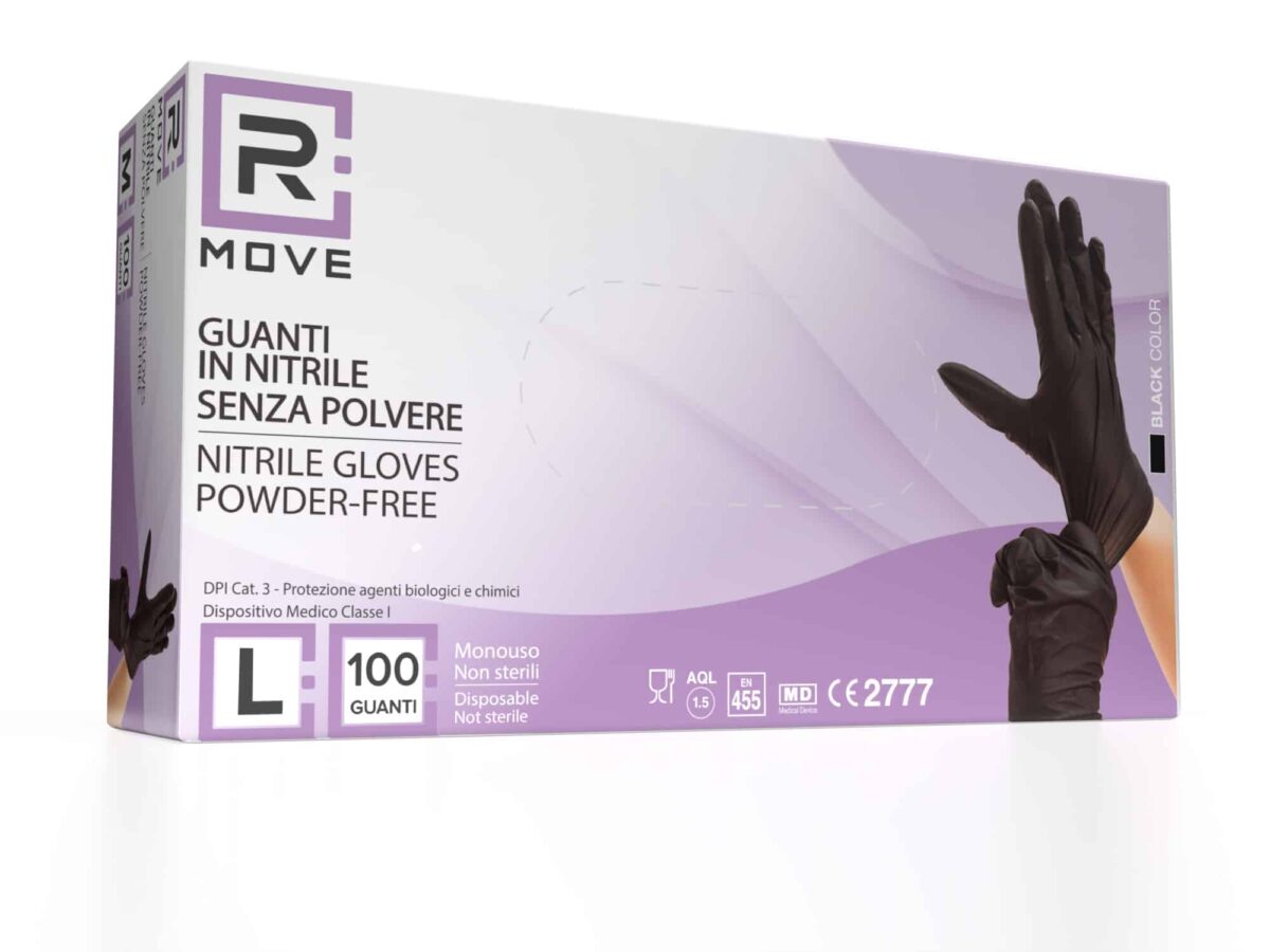 Cartone 1000 Guanti Nitrile Nero RMove L Senza Polvere