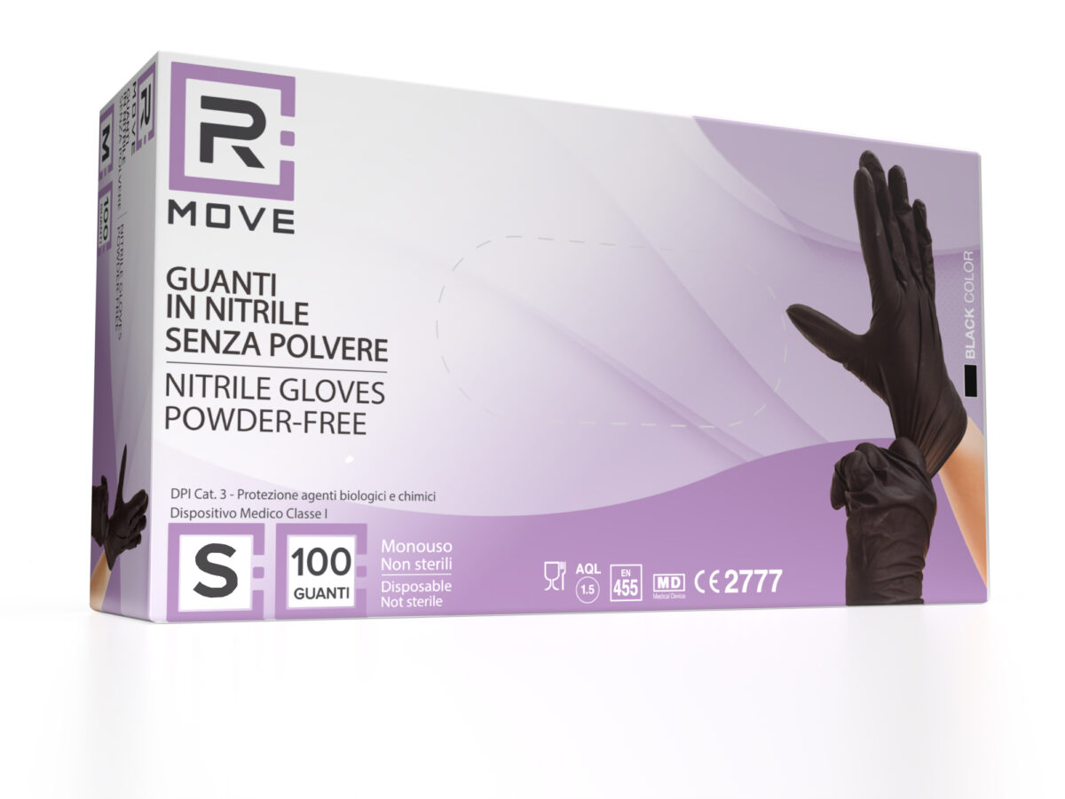 Cartone 1000 Guanti Nitrile Nero RMove S Senza Polvere