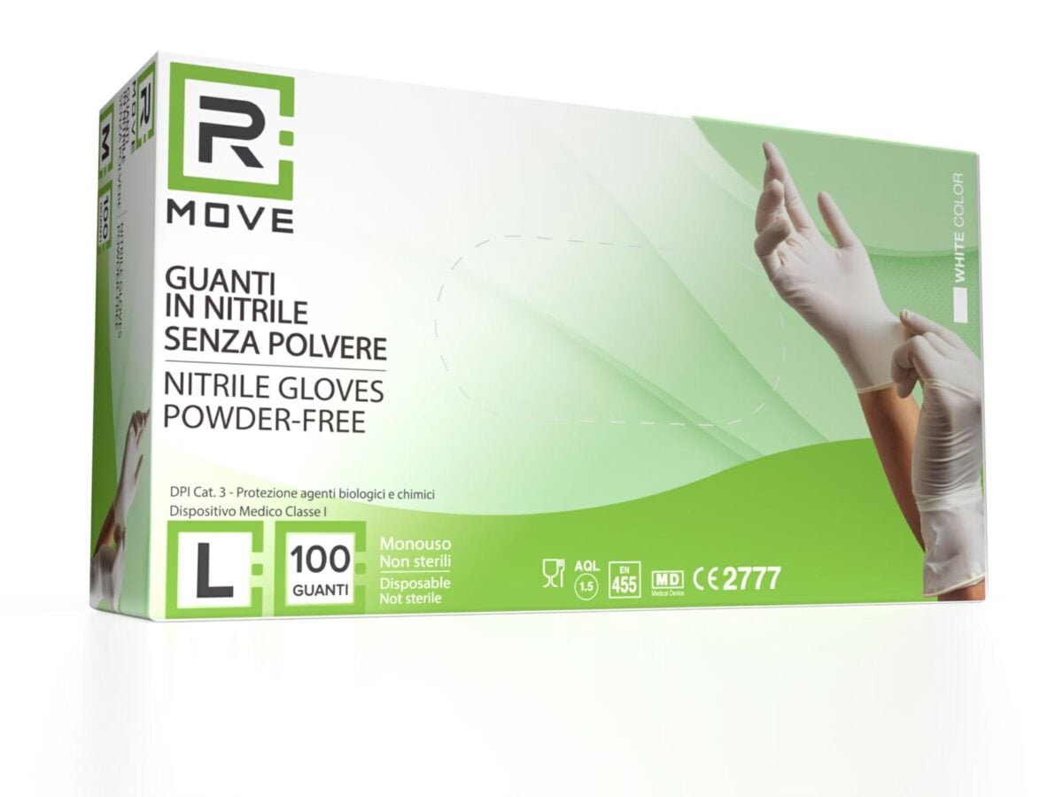 Cartone 1000 Guanti Nitrile Bianco RMove L Senza Polvere